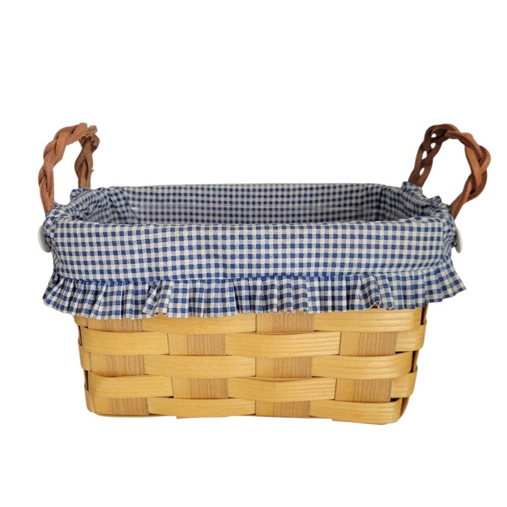 Peterboro Basket Co Braided Leather Handles Basket w Plastic insert 10" x 6"